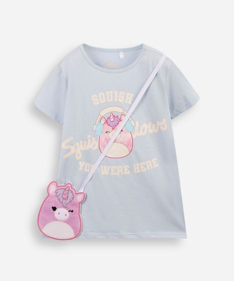 blusa infantil de algodão squishmallows com brinde azul