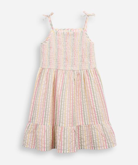 vestido infantil de algodão com lastex  texturizado listrado colorido