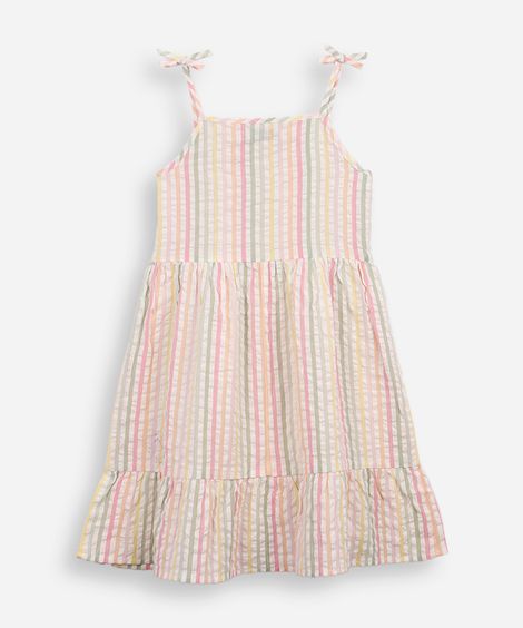 vestido infantil de algodão com lastex  texturizado listrado colorido