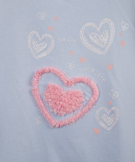 camiseta infantil de algodão corações com glitter azul