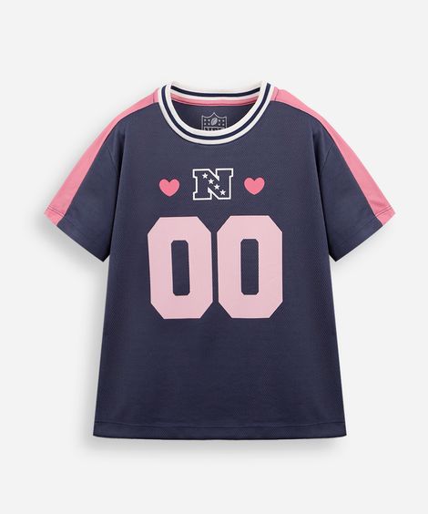 camiseta infantil esportiva com recorte nfl azul