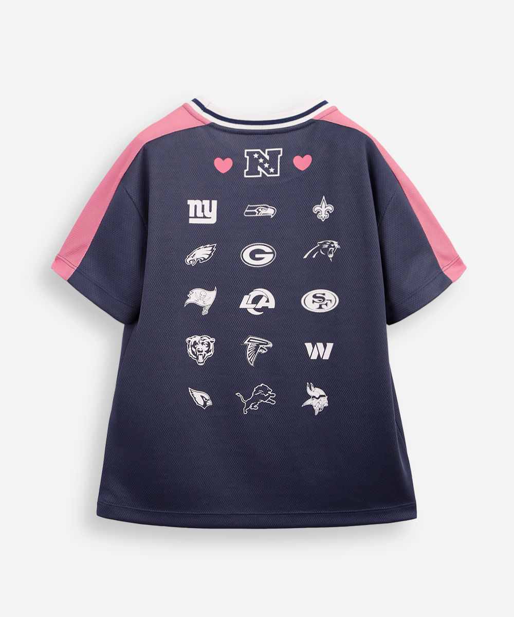 camiseta infantil esportiva com recorte nfl azul