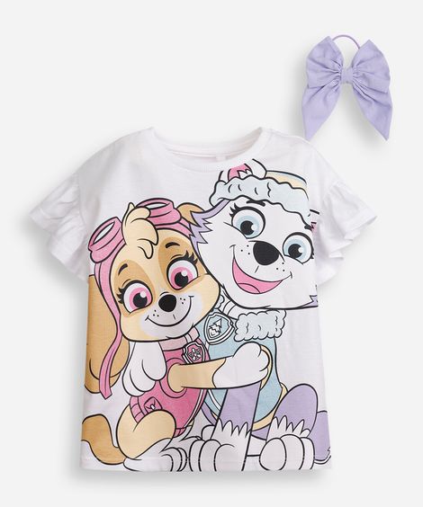 blusa infantil de algodão patrulha canina com scrunchie  off white