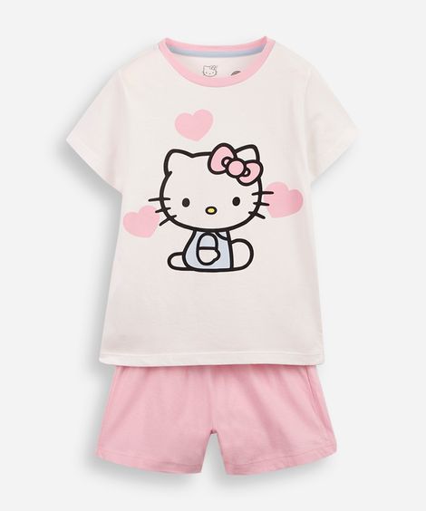 pijama curto infantil de algodão hello kitty rosa