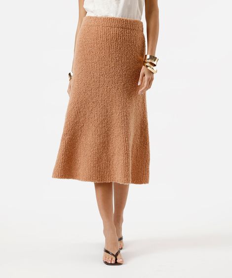 saia midi feminina de tricot texturizada marrom