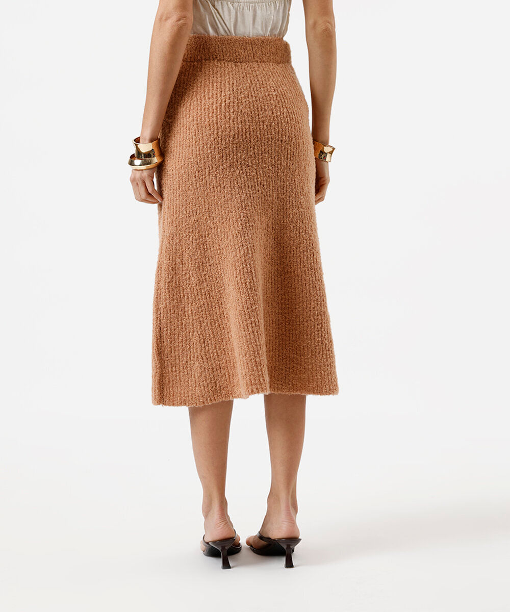 saia midi feminina de tricot texturizada marrom