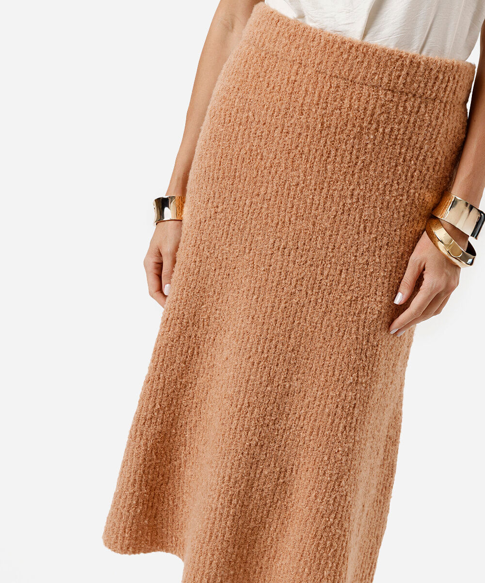 saia midi feminina de tricot texturizada marrom