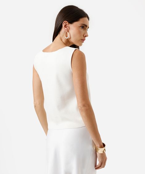 colete feminino de tricot com recorte off white
