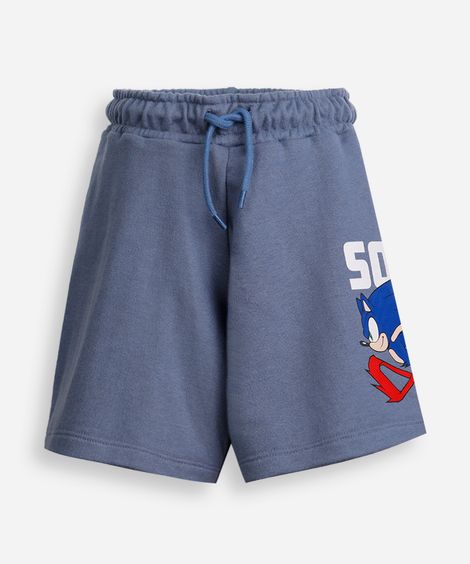 bermuda infantil de moletom sem felpa sonic azul