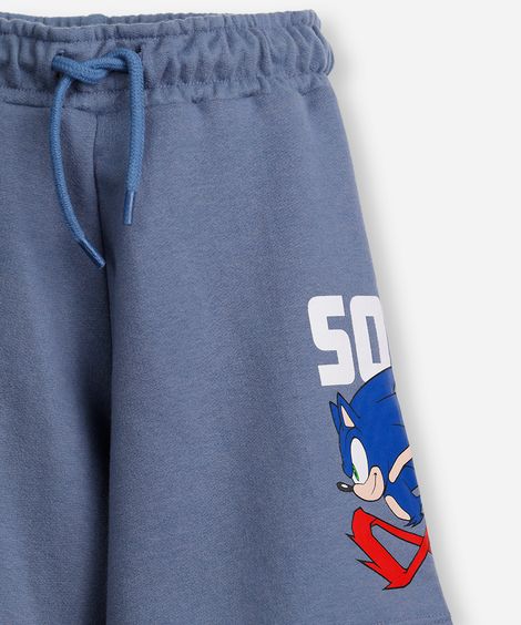 bermuda infantil de moletom sem felpa sonic azul