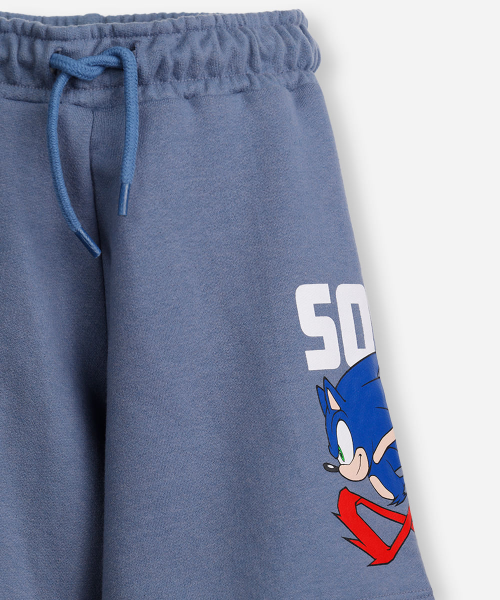 bermuda infantil de moletom sem felpa sonic azul