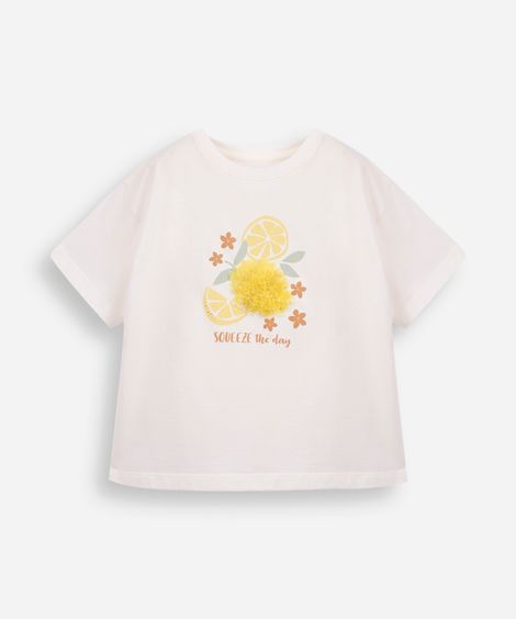 camiseta infantil de algodão limões com glitter texturizada off white