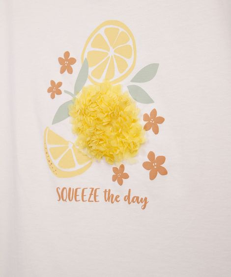 camiseta infantil de algodão limões com glitter texturizada off white