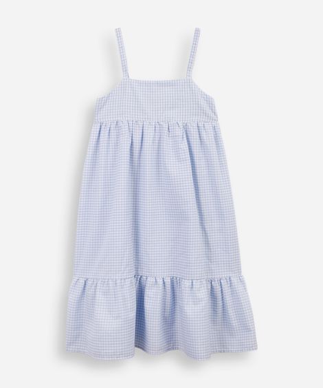vestido infantil de algodão com recorte xadrez azul