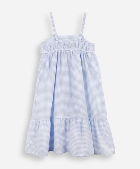 vestido infantil de algodão com recorte xadrez azul