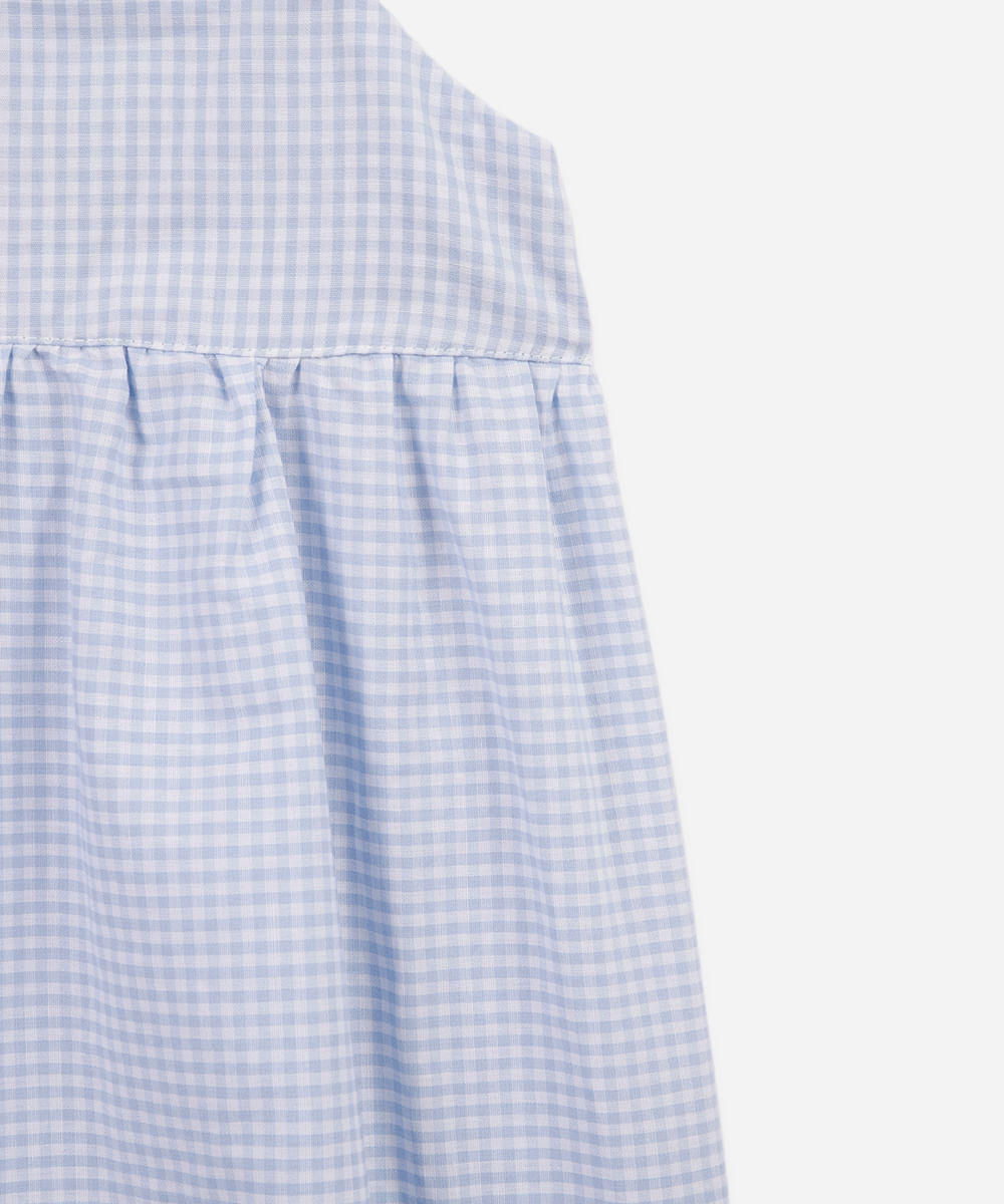 vestido infantil de algodão com recorte xadrez azul