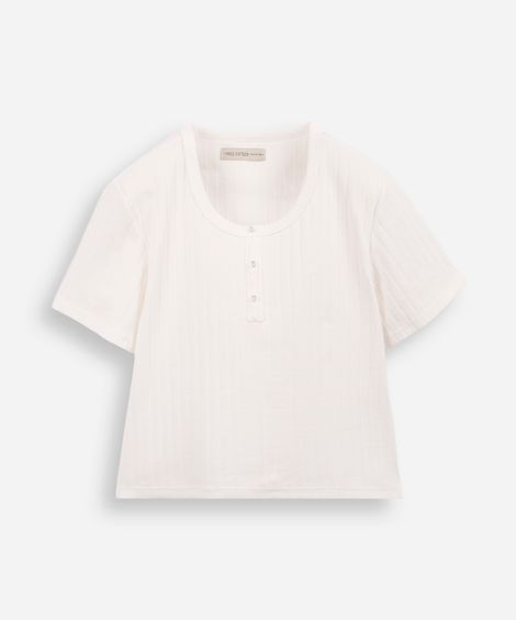 blusa juvenil de algodão com botões canelada off white