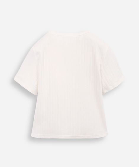 blusa juvenil de algodão com botões canelada off white