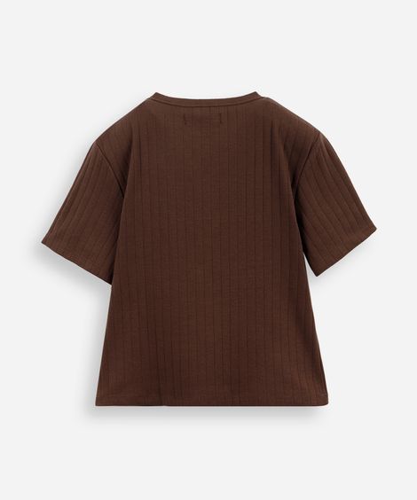 blusa juvenil de algodão com botões canelada marrom