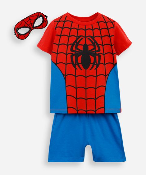 conjunto infantil de algodão homem aranha com máscara vermelho