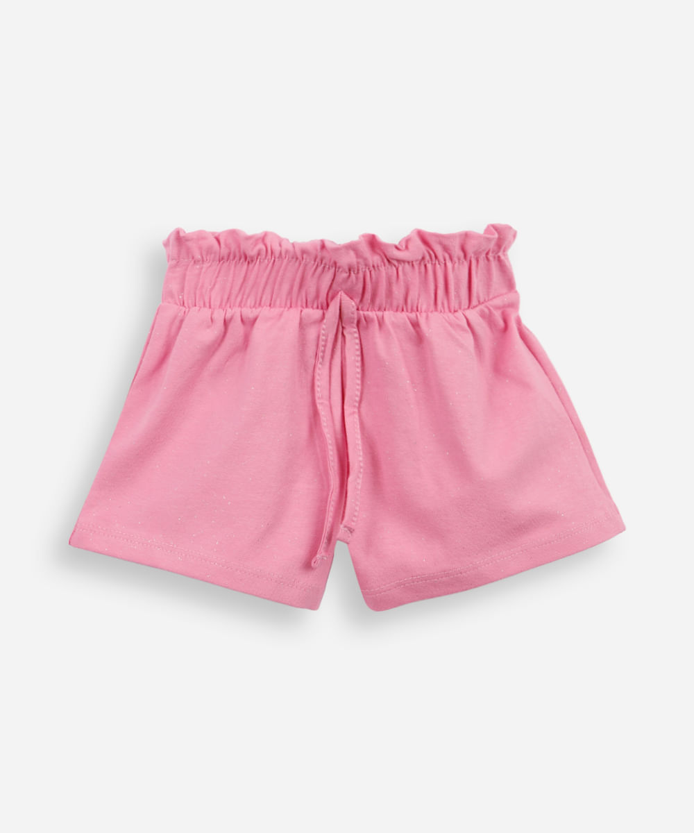 short clochard infantil com glitter rosa