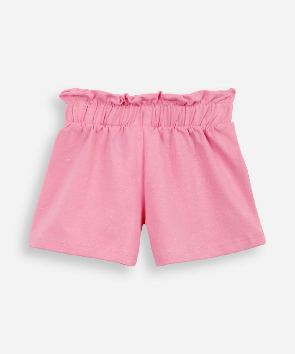 short clochard infantil com glitter rosa