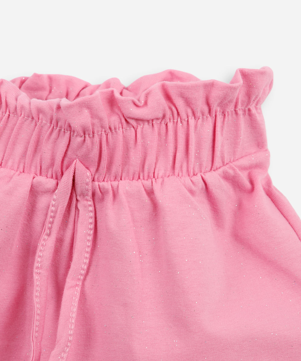 short clochard infantil com glitter rosa