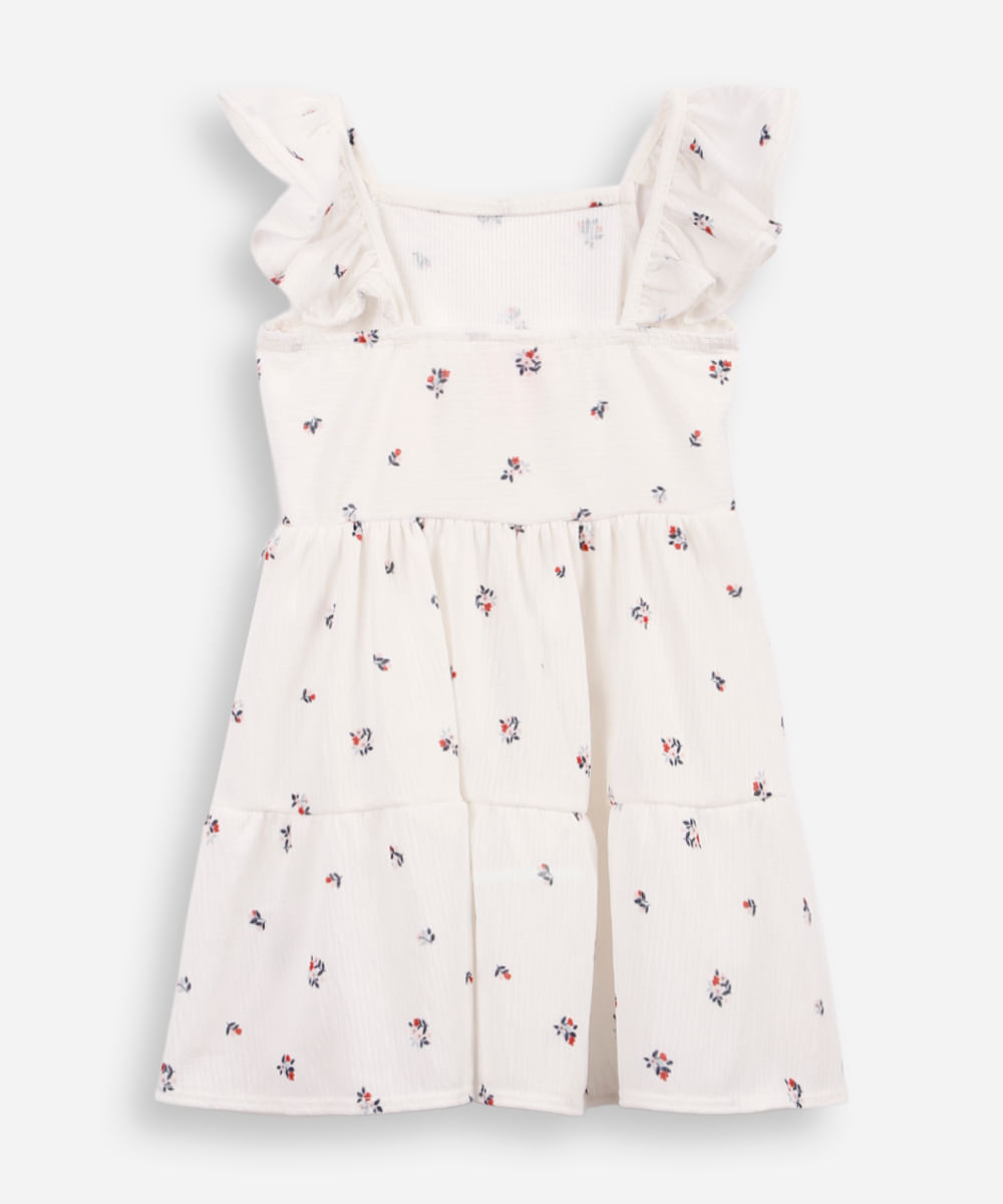 vestido infantil com recortes e babados floral texturizado off white