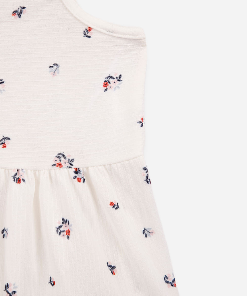 vestido infantil com recortes e babados floral texturizado off white