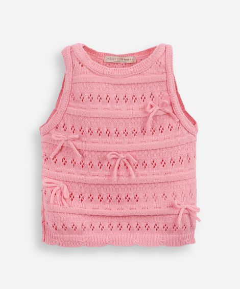 regata infantil de tricot com laços rosa