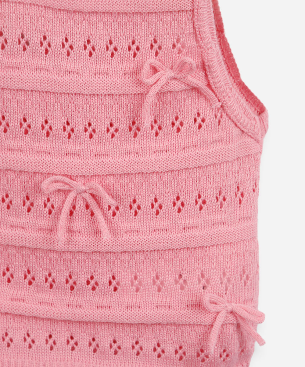 regata infantil de tricot com laços rosa