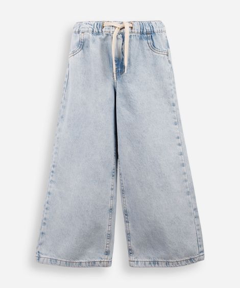 calça wide leg infantil jeans cós elástico azul