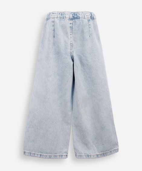 calça wide leg infantil jeans cós elástico azul