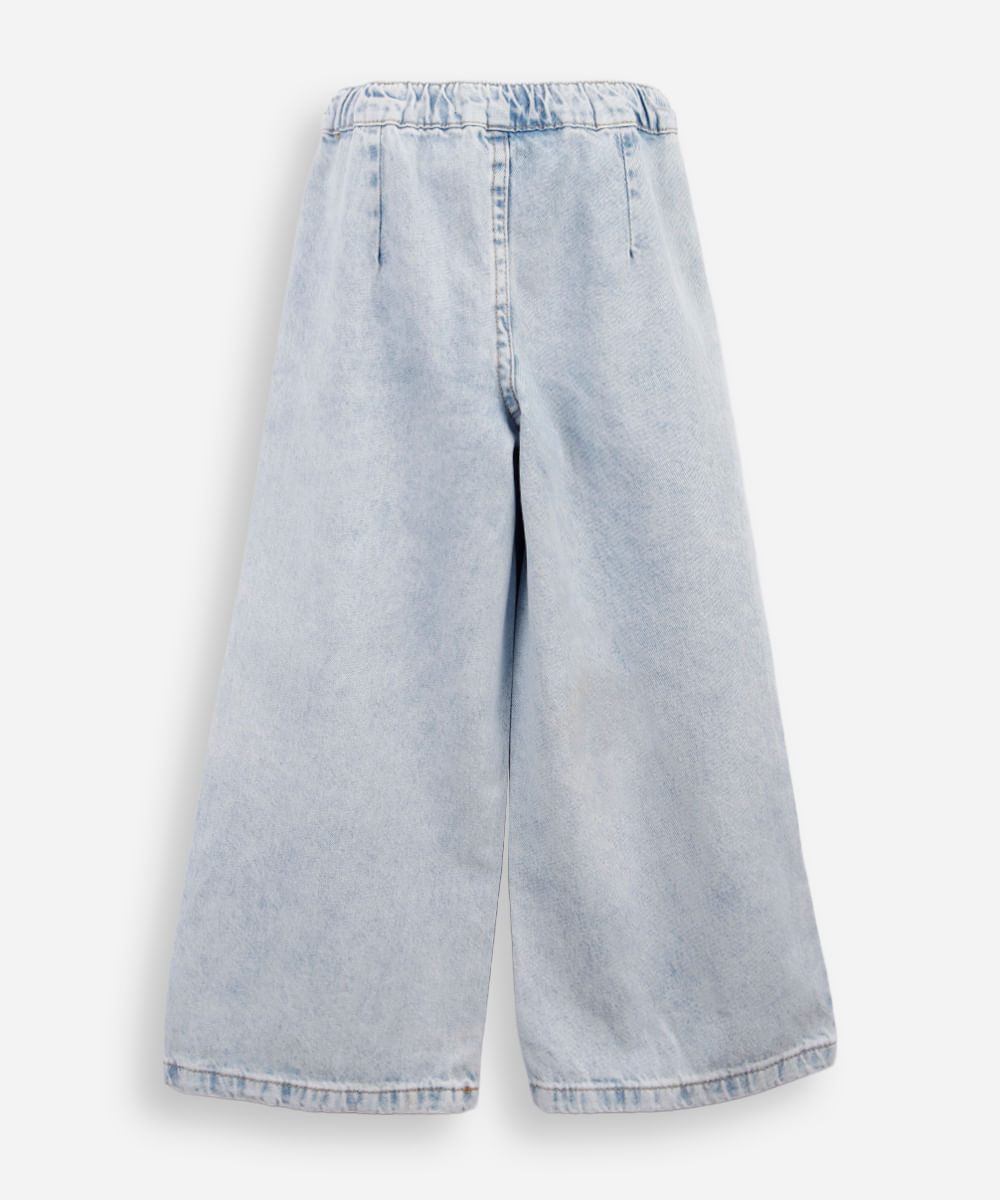 calça wide leg infantil jeans cós elástico azul