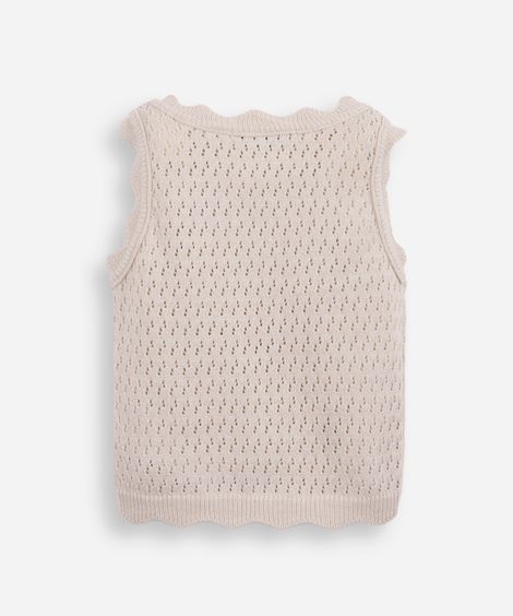 regata infantil de tricot bordado floral bege
