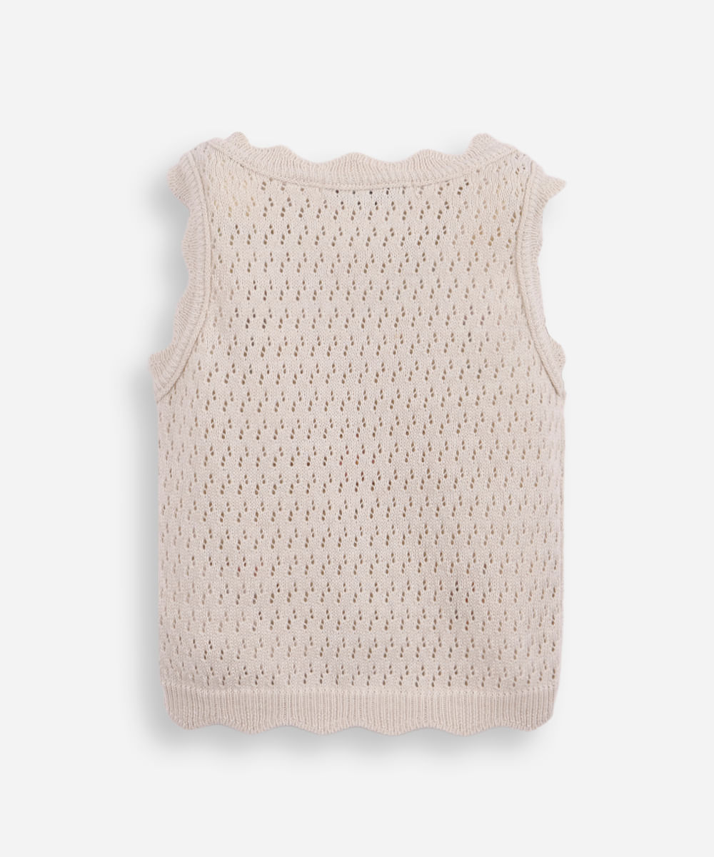 regata infantil de tricot bordado floral bege