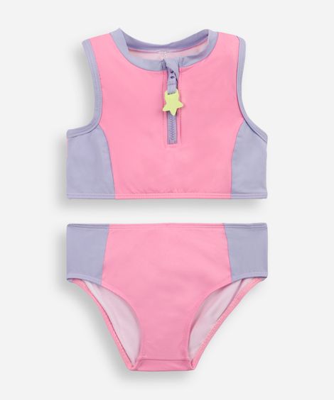biquini infantil zíper recortes rosa