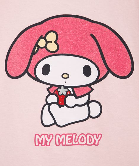 camiseta infantil de algodão my melody hello kitty com bolsa rosa