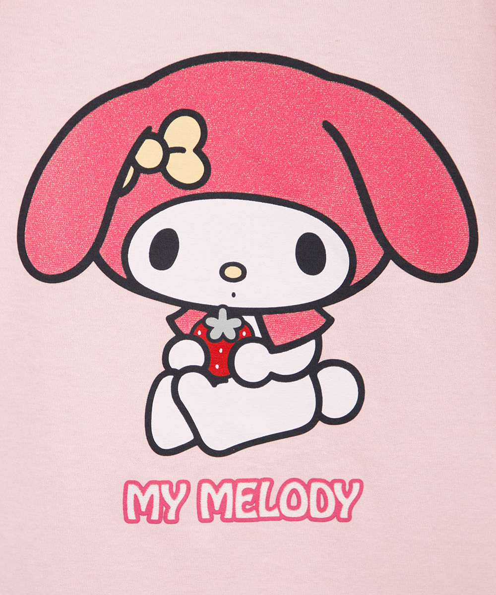 camiseta infantil de algodão my melody hello kitty com bolsa rosa