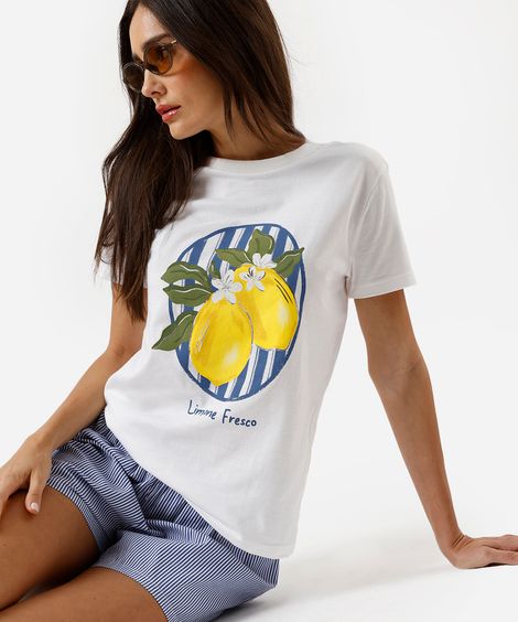 camiseta feminina de algodão estampada off white