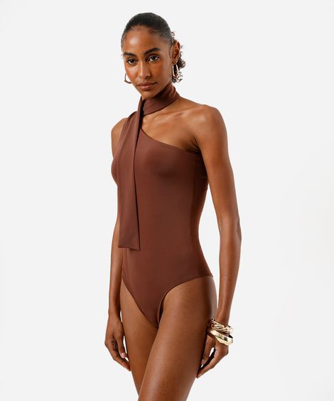 body ombro único feminino com amarração marrom