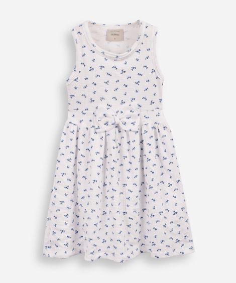vestido infantil de algodão com laço floral texturizado colorido