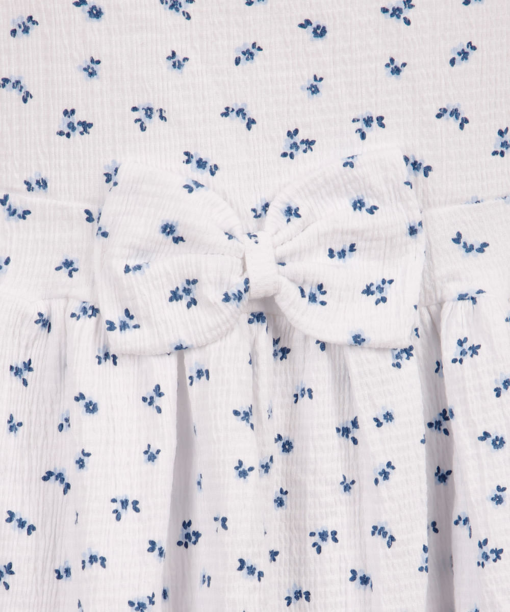 vestido infantil de algodão com laço floral texturizado colorido