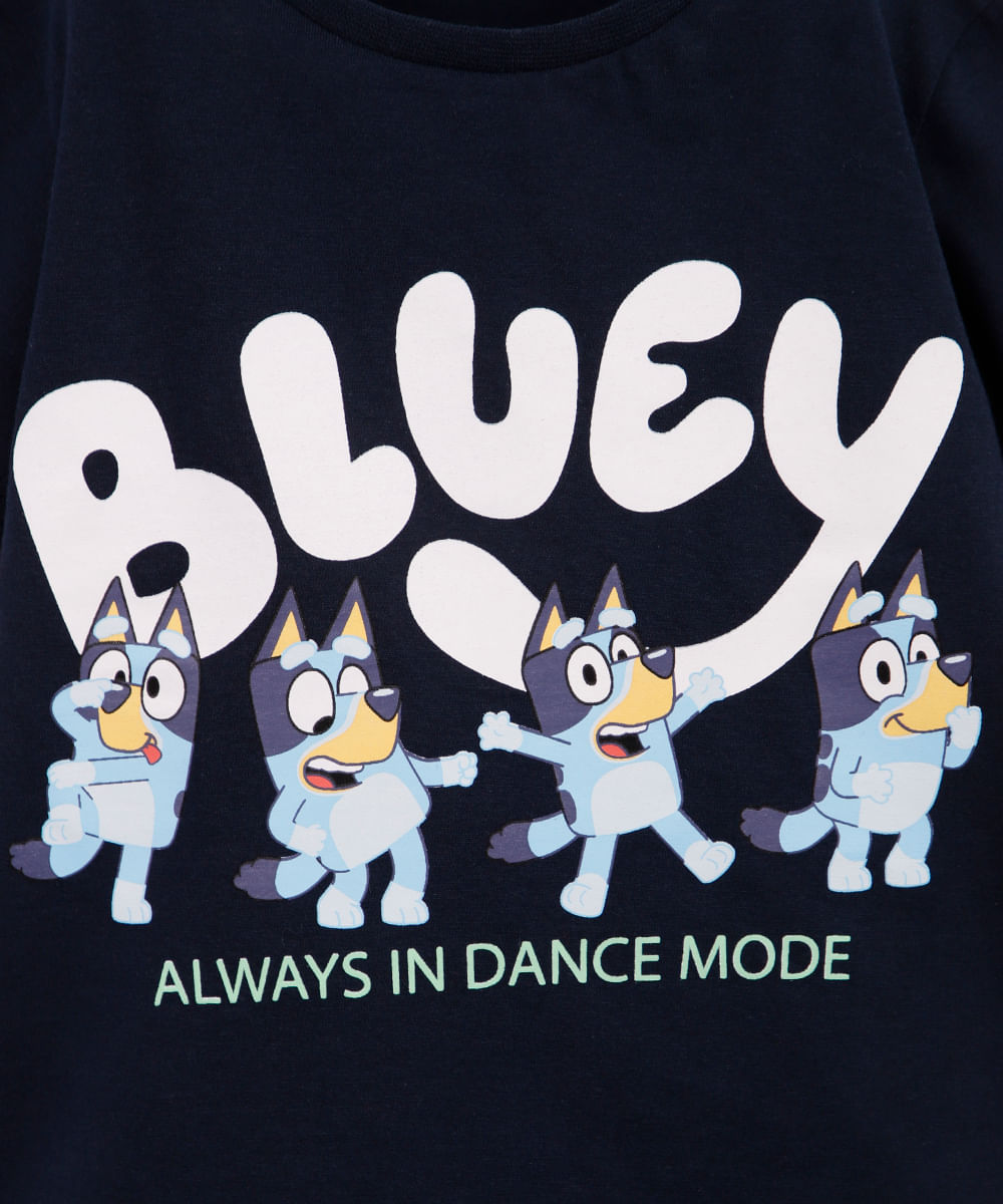 camiseta infantil de algodão bluey dance azul
