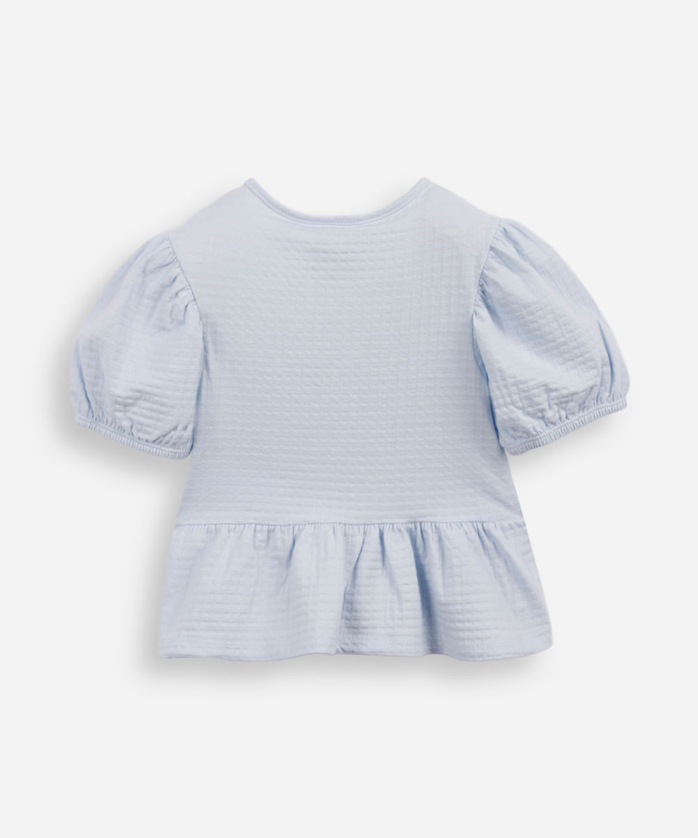 blusa de algodão infantil com lacinho texturizada azul