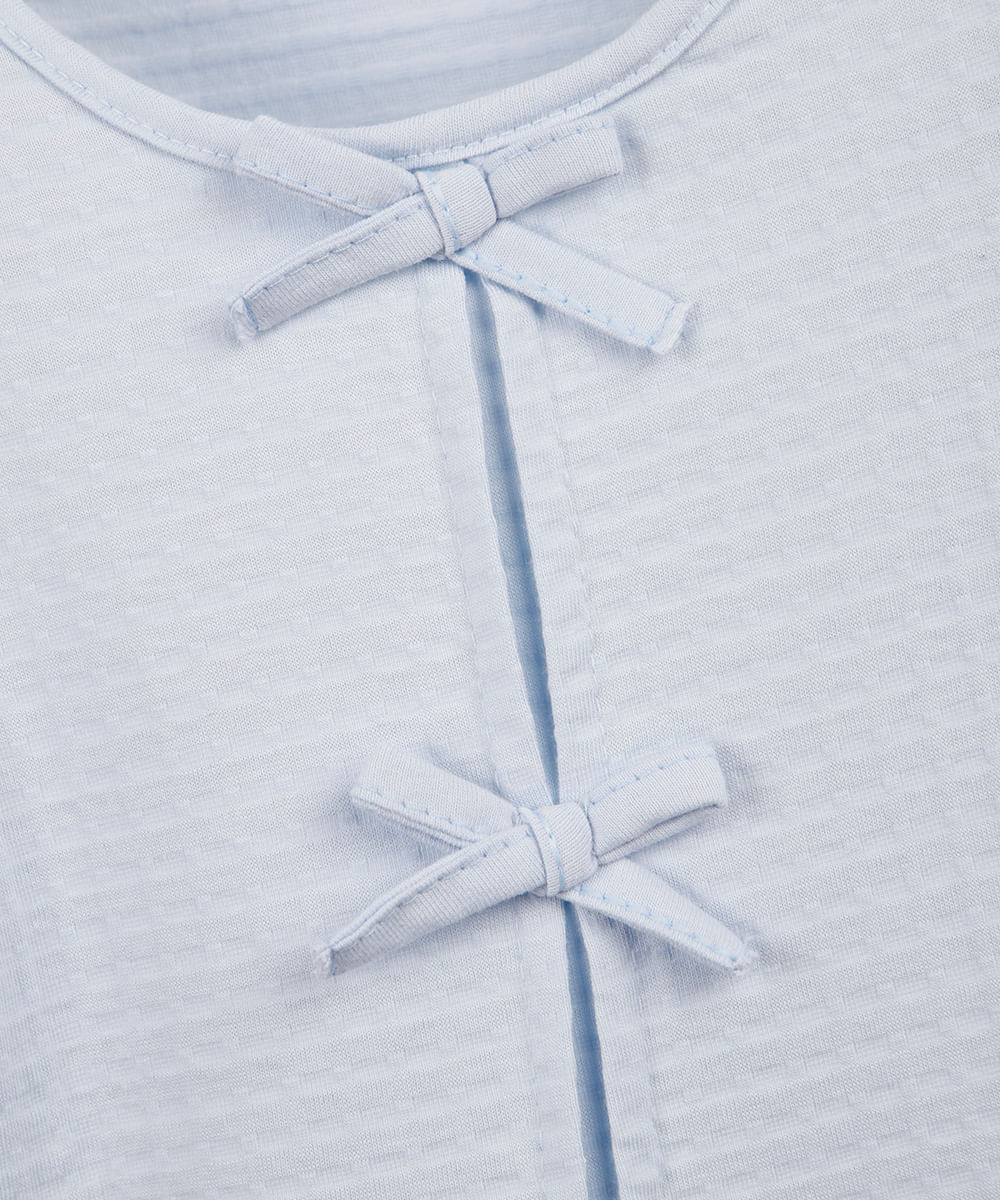 blusa de algodão infantil com lacinho texturizada azul