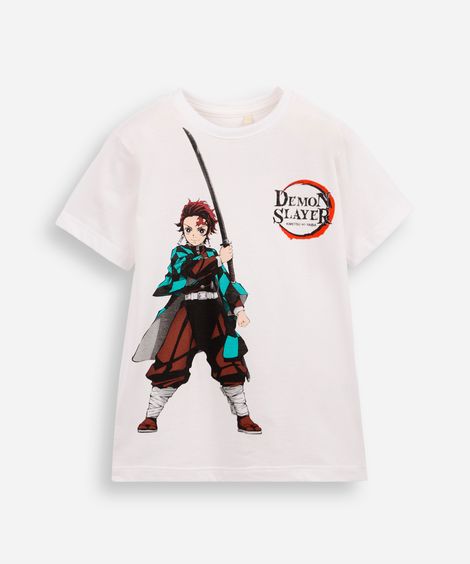 camiseta infantil de algodão demon slayer off white