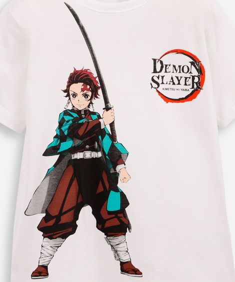 camiseta infantil de algodão demon slayer off white