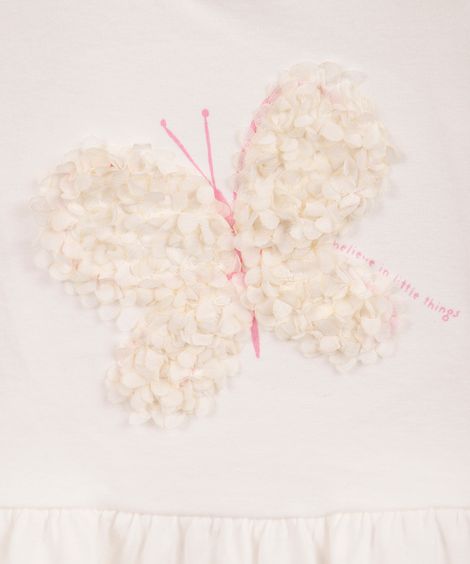 blusa infantil de algodão bordado borboleta com recortes e babados off white