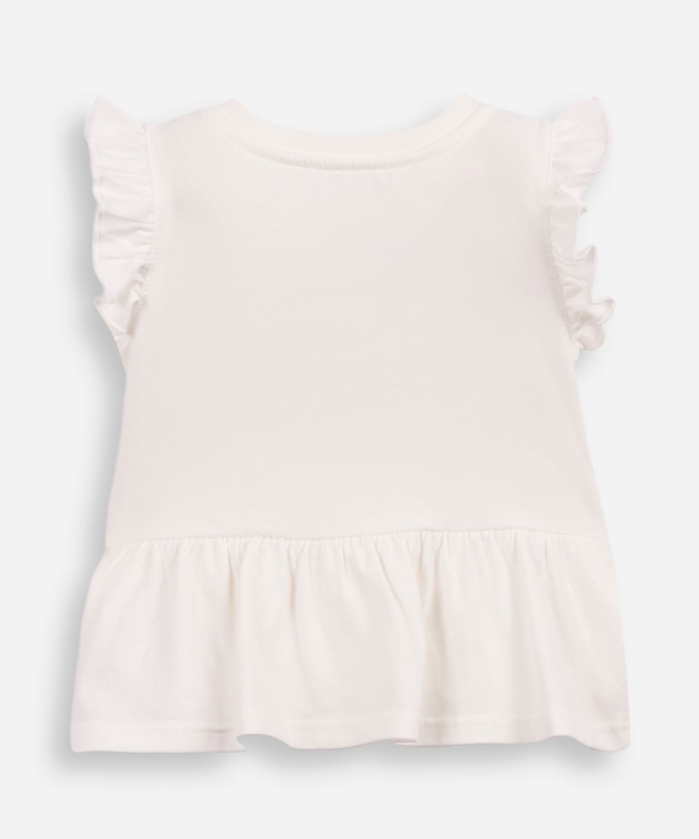 blusa infantil de algodão bordado borboleta com recortes e babados off white